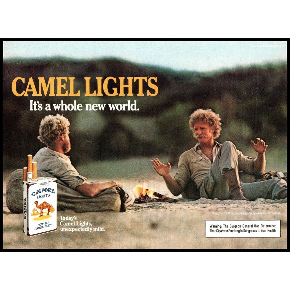 1985 Camel Lights Cigarettes Vintage Print Ad Campfire on Beach Wall Art Photo